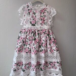 Trish Scully Pink Rose Lace Overlay Dress for Girls